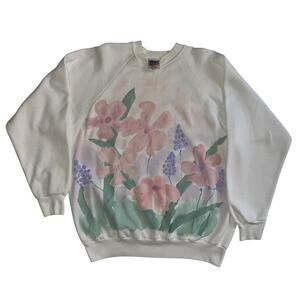 Vintage Flower Watercolor Painting Oneita AOP Nature Raglan Crewneck Sweatshirt